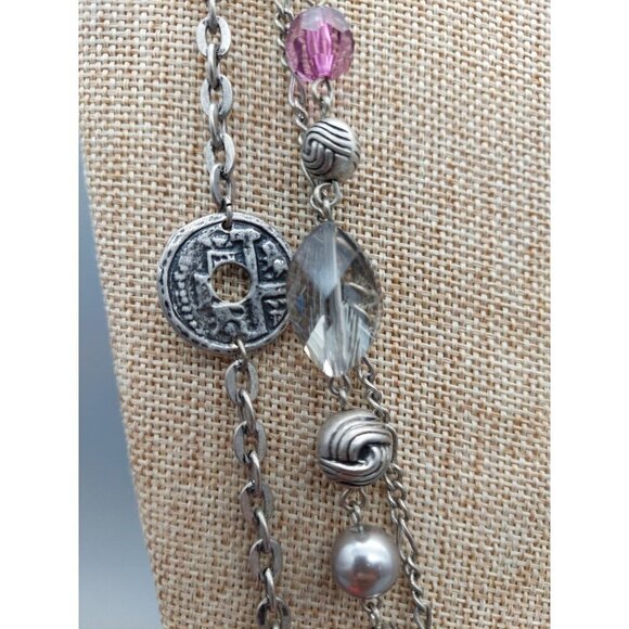 Premier Designs Silver Tone Purple Multi Strand Layered Chain Coin Necklace 32" - Picture 6 of 11